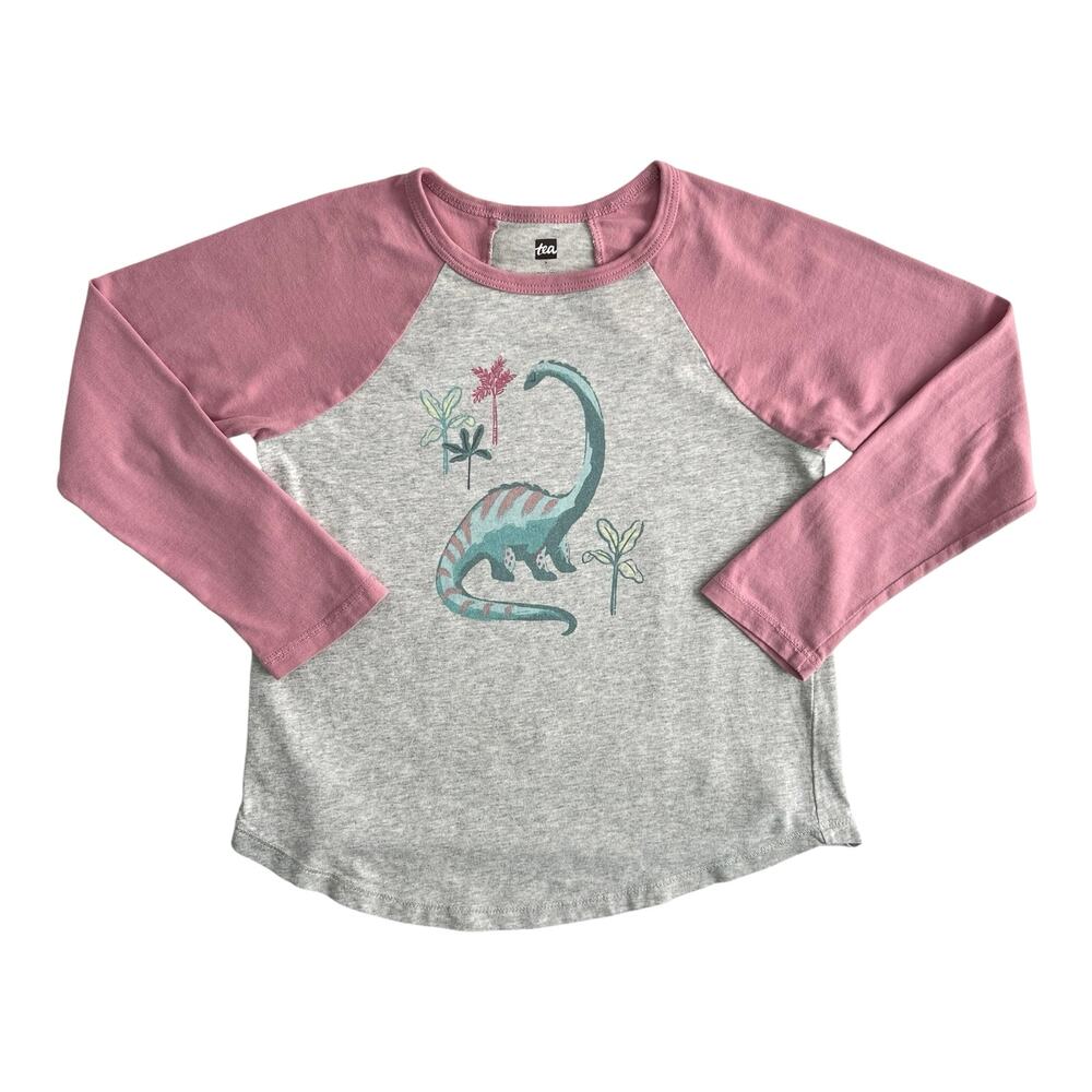 Tea Collection Dinosaur Print Long Sleeve Raglan Top Size 7 Pink
